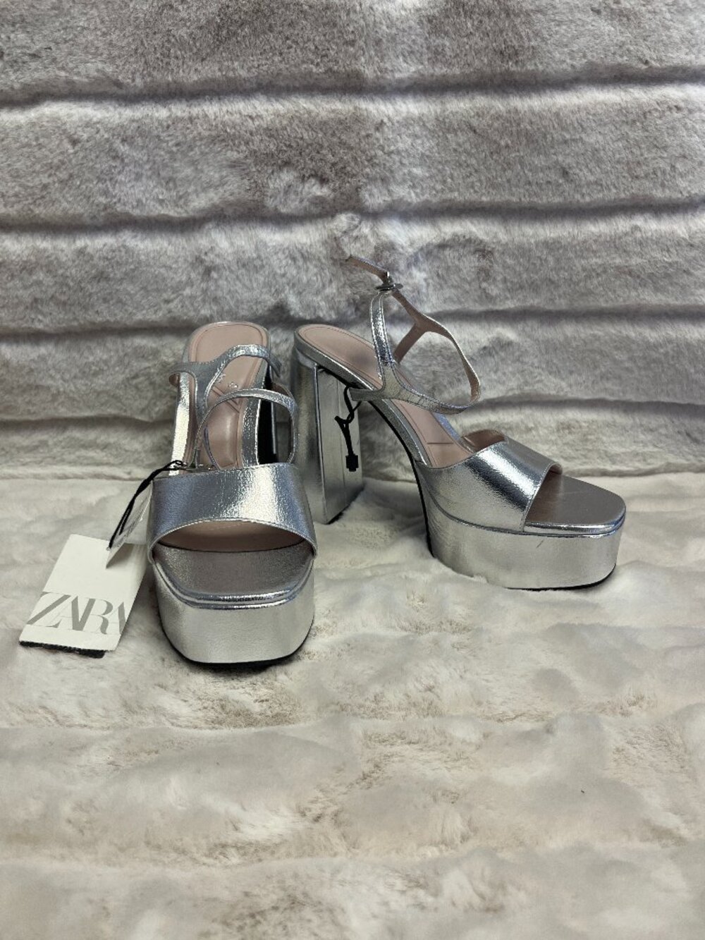Women's Size 37 Chunky Silver Platform Heels
